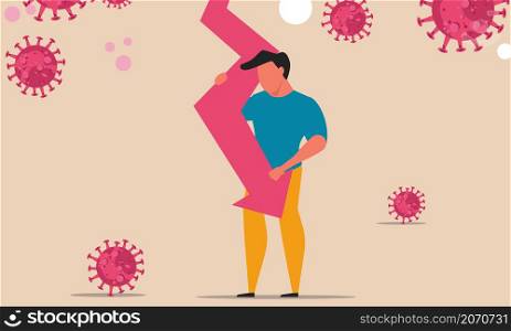 Small business entrepreneur is being helped to escape. Man pushes the red arrow of the graph upwards and does not let it fall down vector illustration. People fight the virus and the financial crisis