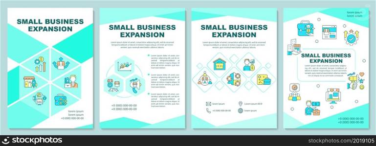 Small business expansion brochure template. Company growth. Flyer, booklet, leaflet print, cover design with linear icons. Vector layouts for presentation, annual reports, advertisement pages. Small business expansion brochure template