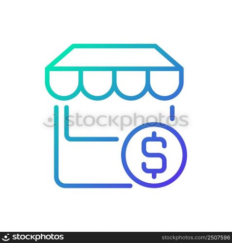 Small business gradient linear vector icon. Micro enterprise. E commerce. Commercial property. Generating profit. Thin line color symbol. Modern style pictogram. Vector isolated outline drawing. Small business gradient linear vector icon