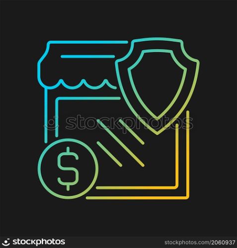 Small business insurance gradient vector icon for dark theme. Protection for entrepreneurs at accidents policy. Thin line color symbol. Modern style pictogram. Vector isolated outline drawing. Small business insurance gradient vector icon for dark theme