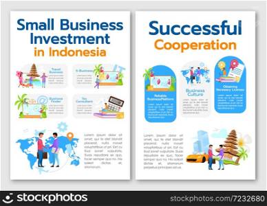 Small business investment in Indonesia brochure template. Flyer, booklet, leaflet print, cover design with linear illustrations. Vector page layouts for magazines, annual reports, advertising posters. Small business investment in Indonesia brochure template