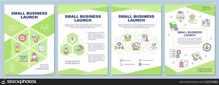 Small business launch process brochure template. Flyer, booklet, leaflet print, cover design with linear icons. Vector layouts for presentation, annual reports, advertisement pages. Small business launch process brochure template