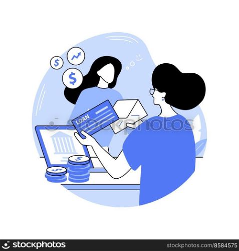 Small business loan isolated cartoon vector illustrations. Businesswoman receives a loan for startup funding, new IT project development, get a debt, investment service vector cartoon.. Small business loan isolated cartoon vector illustrations.