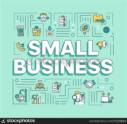 Small business word concepts banner. Little enterprises. Startup launch. Commercial activity. Presentation, website. Isolated lettering typography idea with linear icons. Vector outline illustration