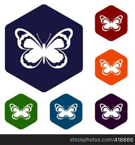 Small butterfly icons set rhombus in different colors isolated on white background. Small butterfly icons set