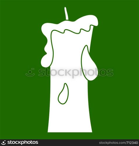 Small candle icon white isolated on green background. Vector illustration. Small candle icon green