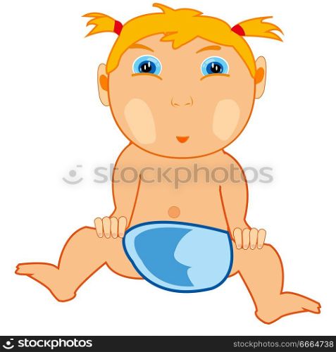 Small child infant with pigtail on white background is insulated. Small child feminine flap with pigtail.Vector illustration