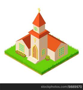 Small church icon. Isometric illustration of small church vector icon for web. Small church icon, isometric style