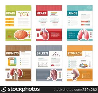 Small colorful internal human organs with description banners isolated on white background flat vector illustration . Internal Human Organs Banners