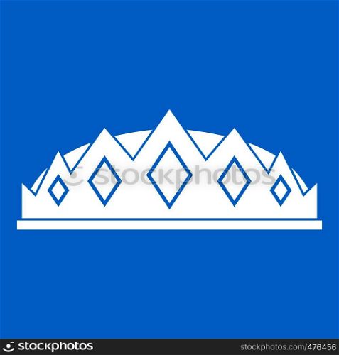 Small crown icon white isolated on blue background vector illustration. Small crown icon white