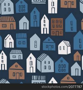 Small cute houses. Vector seamless pattern.. Houses. Vector pattern.