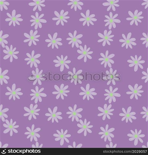 Small ditsy seamless pattern on lilac background. Cute chamomile print. Floral ornament. Pretty botanical backdrop. Design for fabric , textile print, surface, wrapping, cover. Vector illustration.. Small ditsy seamless pattern on lilac background. Cute chamomile print. Floral ornament.