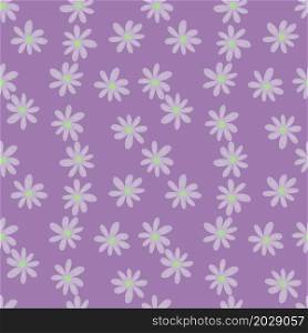 Small ditsy seamless pattern on lilac background. Cute chamomile print. Floral ornament. Pretty botanical backdrop. Design for fabric , textile print, surface, wrapping, cover. Vector illustration.. Small ditsy seamless pattern on lilac background. Cute chamomile print. Floral ornament.