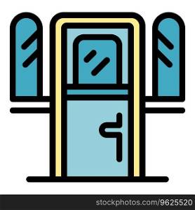 Small door icon outline vector. Front home. Wood glass color flat. Small door icon vector flat