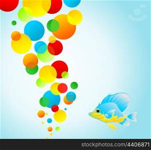 Small fish and balls. Blue small fish and multi-coloured balls. A vector illustration