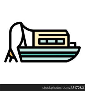 Small fishing boat icon. Outline small fishing boat vector icon color flat isolated. Small fishing boat icon color outline vector