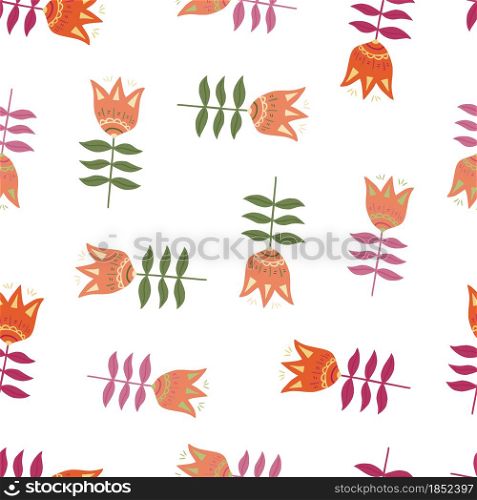 Small flower folk art seamless pattern isolated on white background. Floral nature wallpaper. Folklore style. For fabric design, textile print, wrapping, cover. Simple vector illustration.. Small flower folk art seamless pattern isolated on white background.