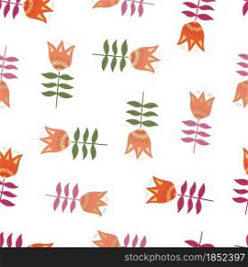 Small flower folk art seamless pattern isolated on white background. Floral nature wallpaper. Folklore style. For fabric design, textile print, wrapping, cover. Simple vector illustration.. Small flower folk art seamless pattern isolated on white background.
