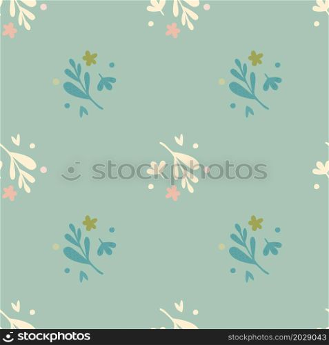 Small flowers and leaf seamless pattern. Floral endless ornament. Botanical backdrop. Vintage background. Doodle print. Design for fabric , textile print, surface, wrapping, cover. Small flowers and leaf seamless pattern. Floral endless ornament. Botanical backdrop.