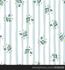 Small flowers and leaf seamless pattern on stripe background. Floral endless wallpaper. Elegant print. Simple vector illustation. Design for fabri , textile, surface, wrapping, cover. Small flowers and leaf seamless pattern on stripe background. Floral endless wallpaper.