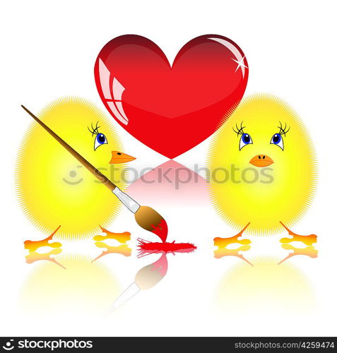 Small fluffy chickens on a white background