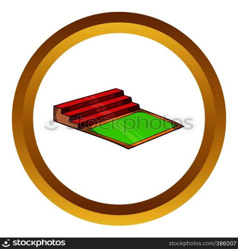 Small football stadium vector icon in golden circle, cartoon style isolated on white background. Small football stadium vector icon