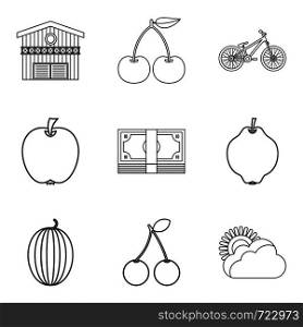 Small fruit icons set. Outline set of 9 small fruit vector icons for web isolated on white background. Small fruit icons set, outline style