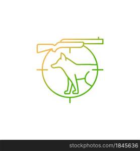 Small game hunting gradient linear vector icon. Pursue smaller side animals. Capture land fowls. Shooting birds. Thin line color symbol. Modern style pictogram. Vector isolated outline drawing. Small game hunting gradient linear vector icon