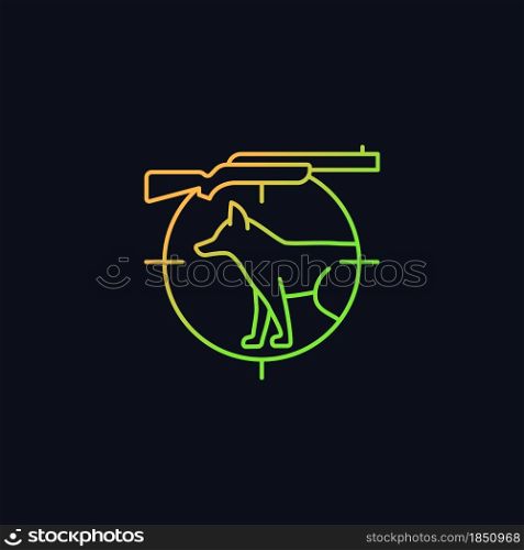 Small game hunting gradient vector icon for dark theme. Pursue smaller side animals. Hunting with trained dogs. Thin line color symbol. Modern style pictogram. Vector isolated outline drawing. Small game hunting gradient vector icon for dark theme