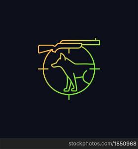 Small game hunting gradient vector icon for dark theme. Pursue smaller side animals. Hunting with trained dogs. Thin line color symbol. Modern style pictogram. Vector isolated outline drawing. Small game hunting gradient vector icon for dark theme