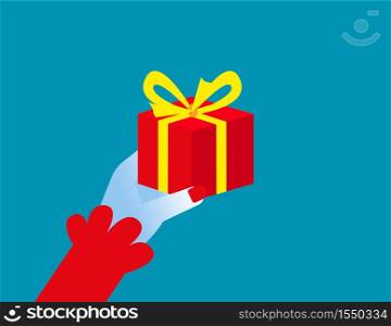 Small gift box in hand. Concept flat vector illustration, Happy, Give gift.