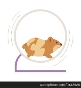 Small hamster running on wheel semi flat colour vector object. Cute pet. Editable cartoon clip art icon on white background. Simple spot illustration for web graphic design. Small hamster running on wheel semi flat colour vector object
