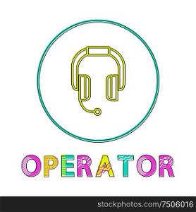 Small headphone to depict operator assistance. Color minimalistic tiny icon in linear style on white. Concept for customer support center or hotline.. Headphone Operator Depict Icon in Linear Style