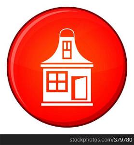 Small house icon in red circle isolated on white background vector illustration. Small house icon, flat style