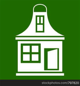 Small house icon white isolated on green background. Vector illustration. Small house icon green