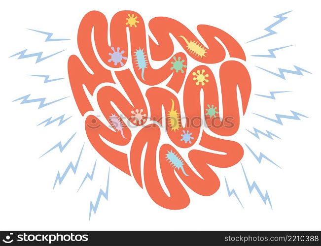 Small intestine with viruses and bacteria (infection)