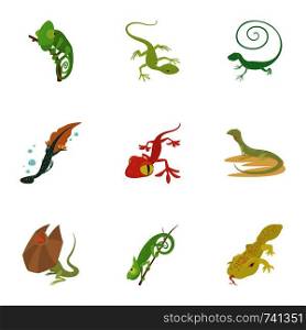 Small lizard icons set. Cartoon set of 9 small lizard vector icons for web isolated on white background. Small lizard icons set, cartoon style