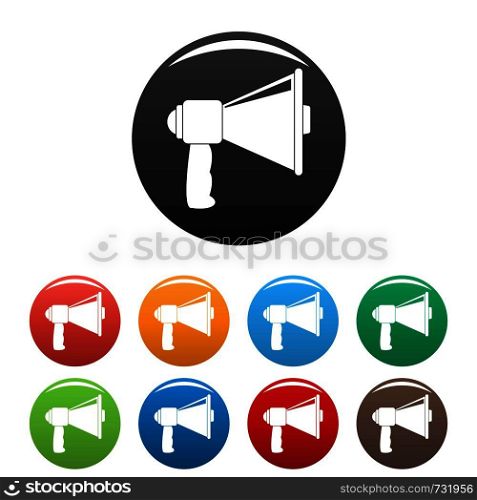 Small megaphone icon. Simple illustration of small megaphone vector icons set color isolated on white. Small megaphone icons set color vector