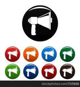 Small megaphone icon. Simple illustration of small megaphone vector icons set color isolated on white. Small megaphone icons set color vector