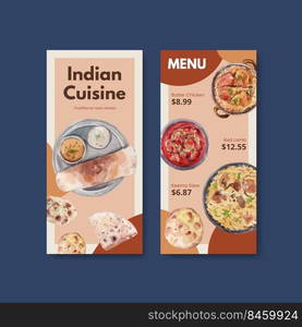 small Menu template with Indian food concept design for restaurant and bistro watercolor illustraton
