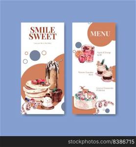Small menu template with winter sweets concept design for restaurant and bistro watercolor vector illustration 