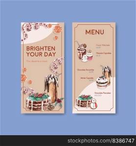 Small menu template with winter sweets concept design for restaurant and bistro watercolor vector illustration 