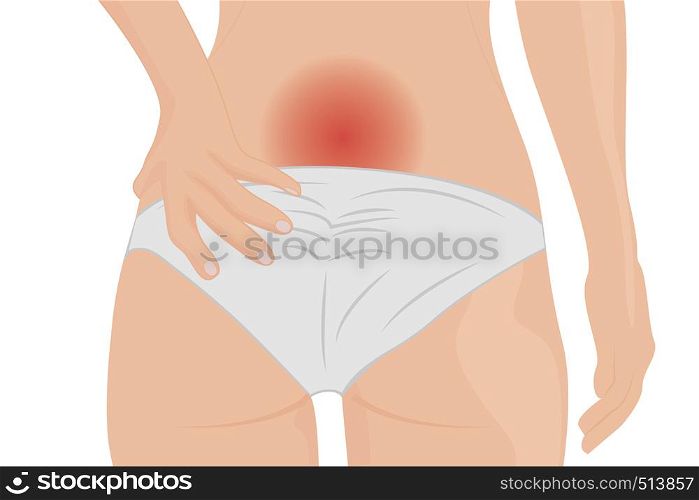 Small of back pain. Loins ache vector illustration on a white background