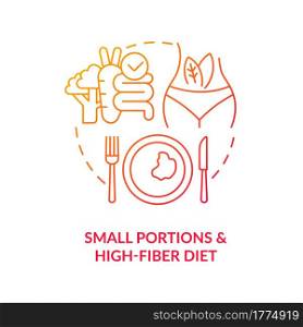 Small portions and high fiber diet concept icon. Eating in small devided portions. Healthy diet for diabetes abstract idea thin line illustration. Vector isolated outline color drawing. Small portions and high fiber diet concept icon