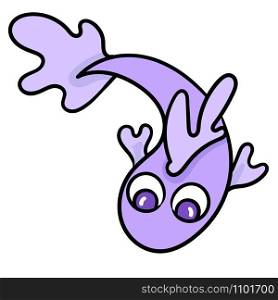 small purple fish swimming. cartoon illustration sticker emoticon