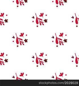 Small red flowers and leaf seamless pattern. Vintage background. Doodle print. Floral endless ornament. Botanical backdrop. Design for fabric , textile print, surface, wrapping, cover. Small red flowers and leaf seamless pattern. Vintage background.