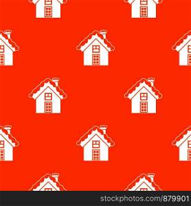 Small snowy cottage pattern repeat seamless in orange color for any design. Vector geometric illustration. Small snowy cottage pattern seamless