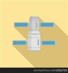 Small space station icon flat vector. International rocket. Solar space station. Small space station icon flat vector. International rocket