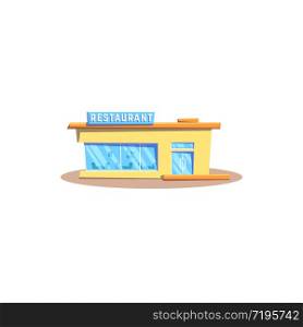 Small street restaurant isolated retro building exterior. Vector local bar, architecture of glass cafeteria or pub. Fast food store, american or european cuisine restaurant, big glass shop windows. Restaurant exterior design isolated old building