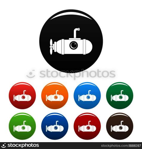 Small submarine icons set 9 color vector isolated on white for any design. Small submarine icons set color